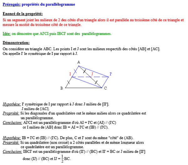Démonstration : La droite des milieux dans un triangle (1 et 2)
