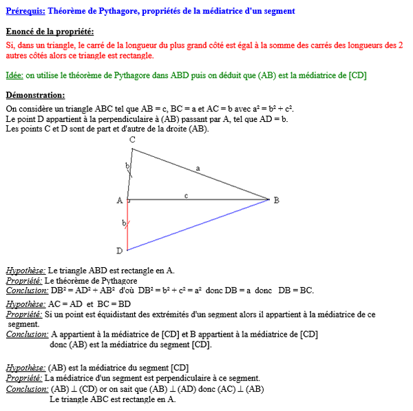 Démonstration : La réciproque de Pythagore