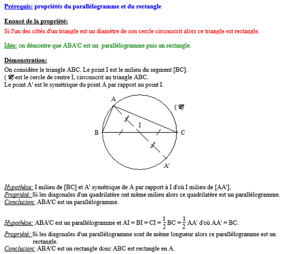 Démonstration : Cercle circonscrit au triangle rectangle
