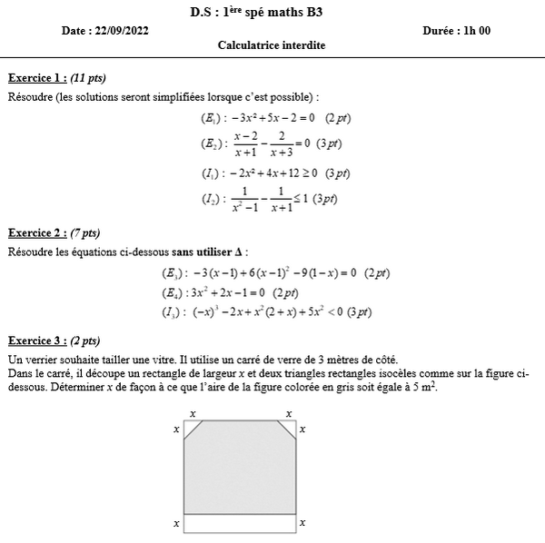 22/09 - Equations et inéquations du second degré et quotients