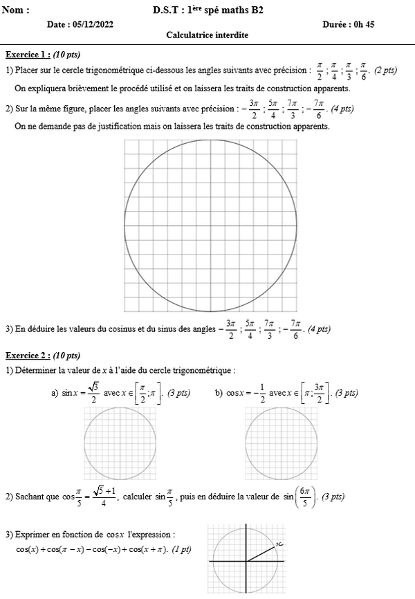 05/12 - Cercle trigonométrique