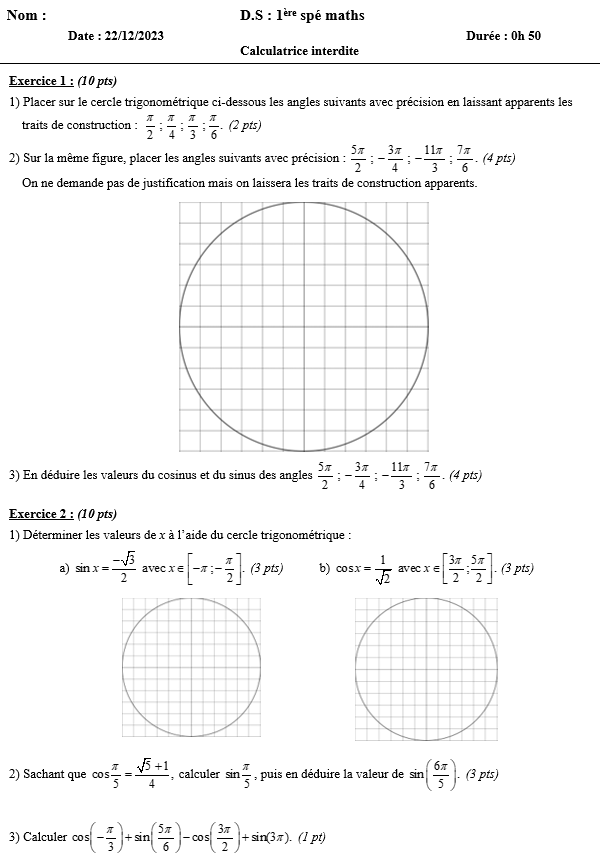 Angles et trigonométrie