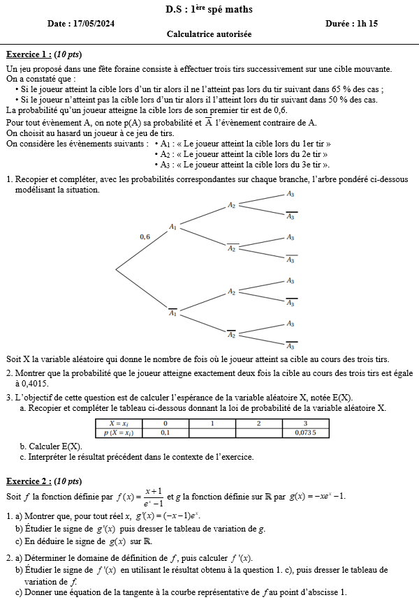 Variables aléatoires et fonction exponentielle