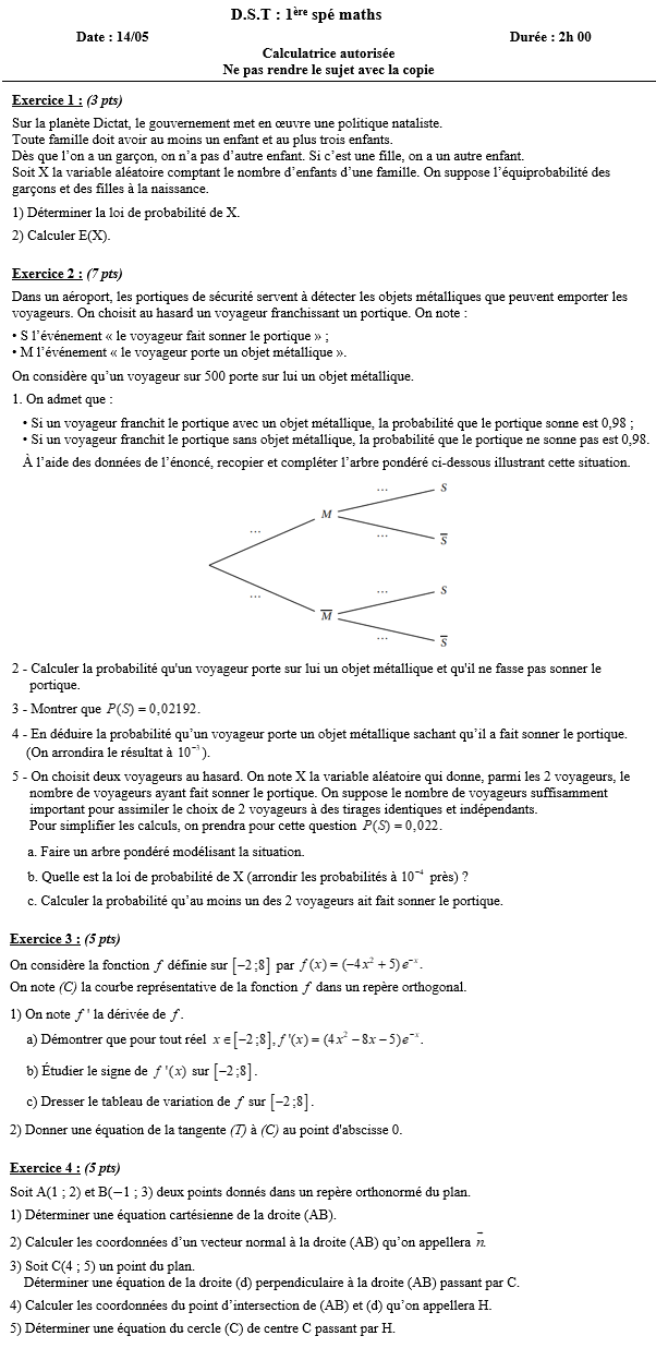 Fonction exponentielle, droites, cercles et variables aléatoires