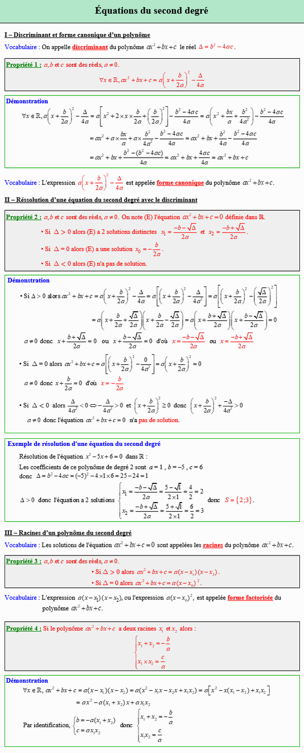 Maths première - Equations du second degré