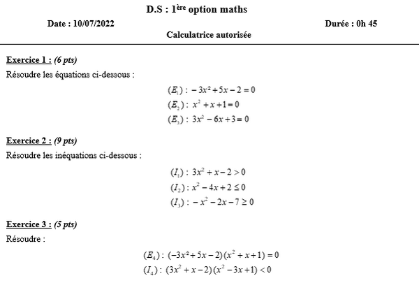 Equations et inéquations du second degré