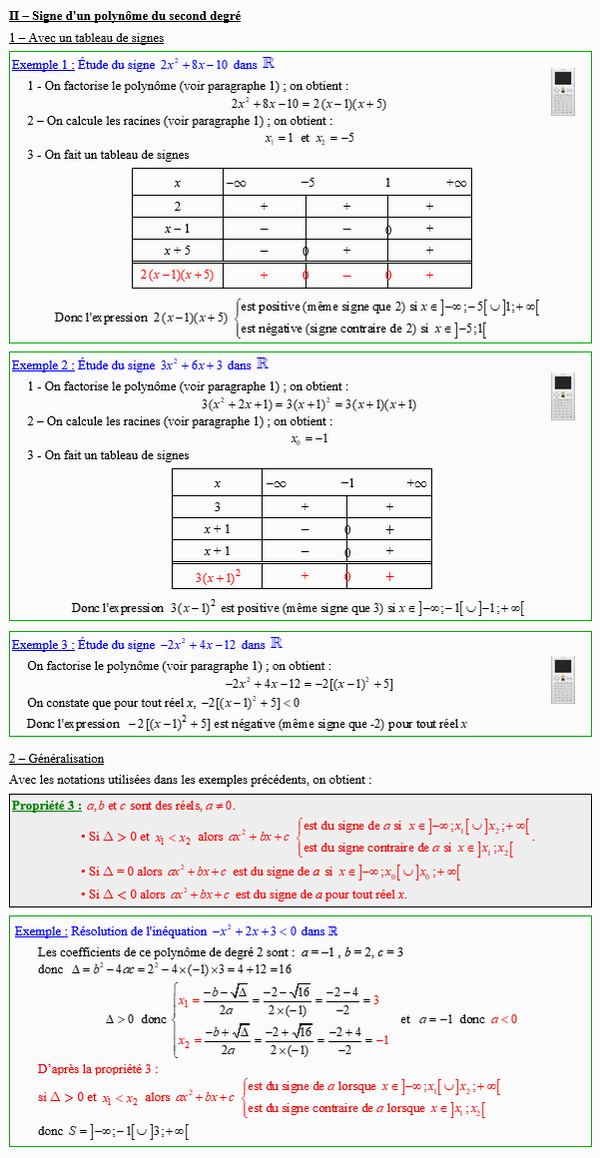 Signe d'un polynôme du second degré