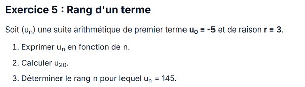 exercice sur Rang d'un terme