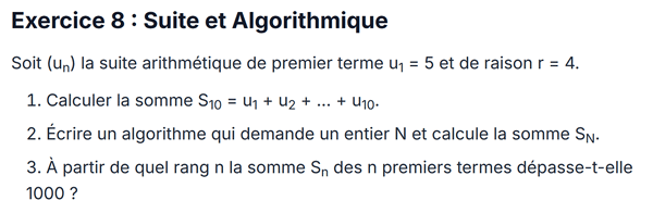 exercice sur Suite et Algorithmique