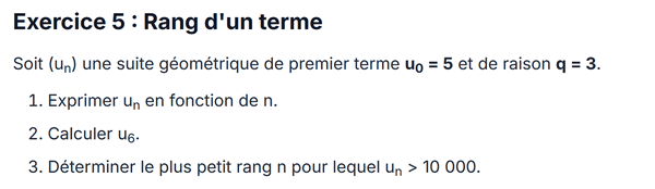 exercice sur Rang d'un terme