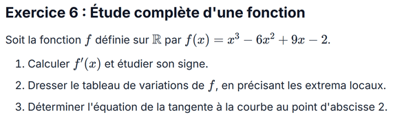 exercice sur Étude complète d'une fonction