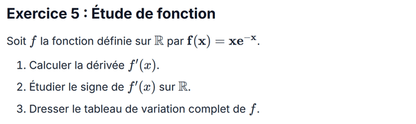 exercice sur Étude de fonction