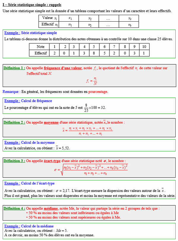 Option maths première - Série statistique simple