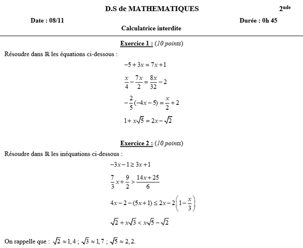 27/09 - Equations et inéquations du 1er degré