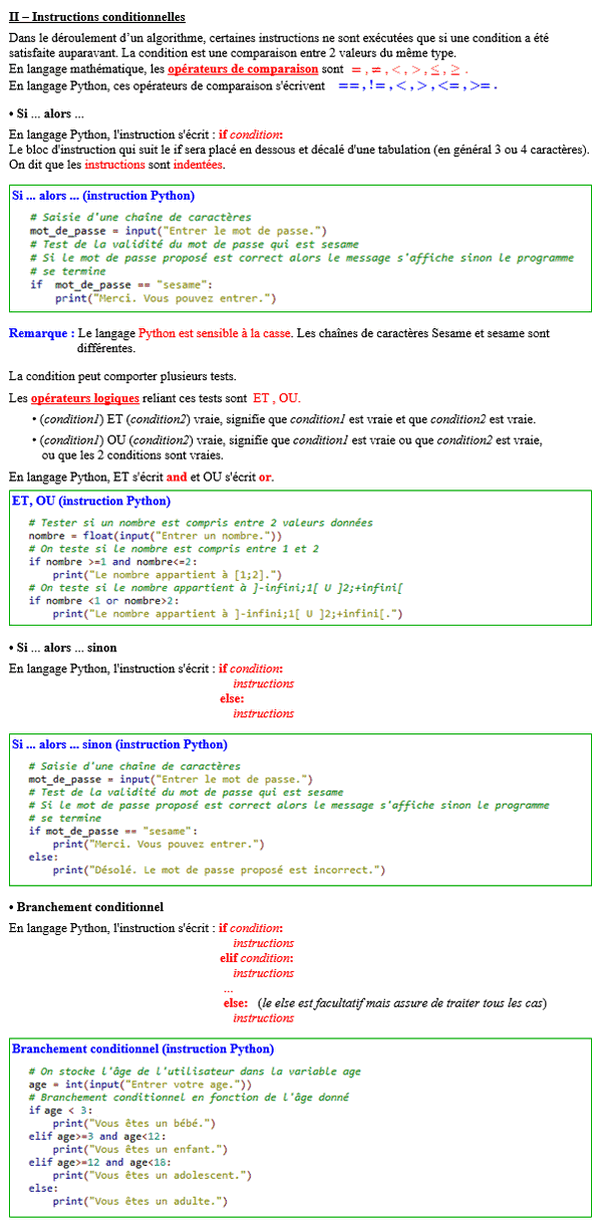 Maths seconde - Python 3 : Instructions conditionnelles
