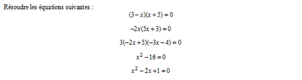exercice sur Equations simples