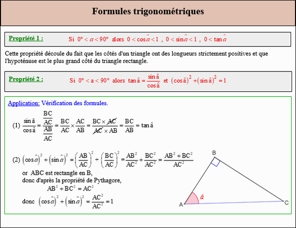 Maths troisième - Cours sur les formules trigonométriques