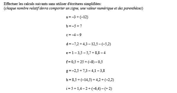 exercice sur Additions et soustractions