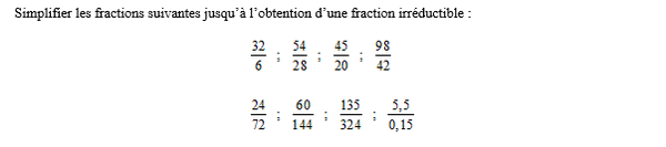 exercice sur Simplifier une fraction