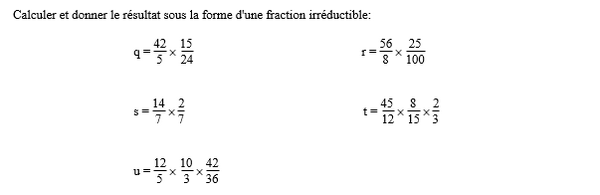 exercice sur Multiplier des fractions