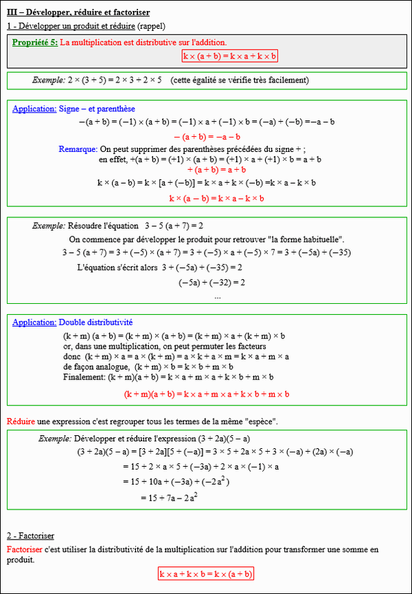 Maths quatrième - Développer, réduire et factoriser