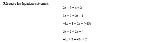 exercice sur Résolution équation simple