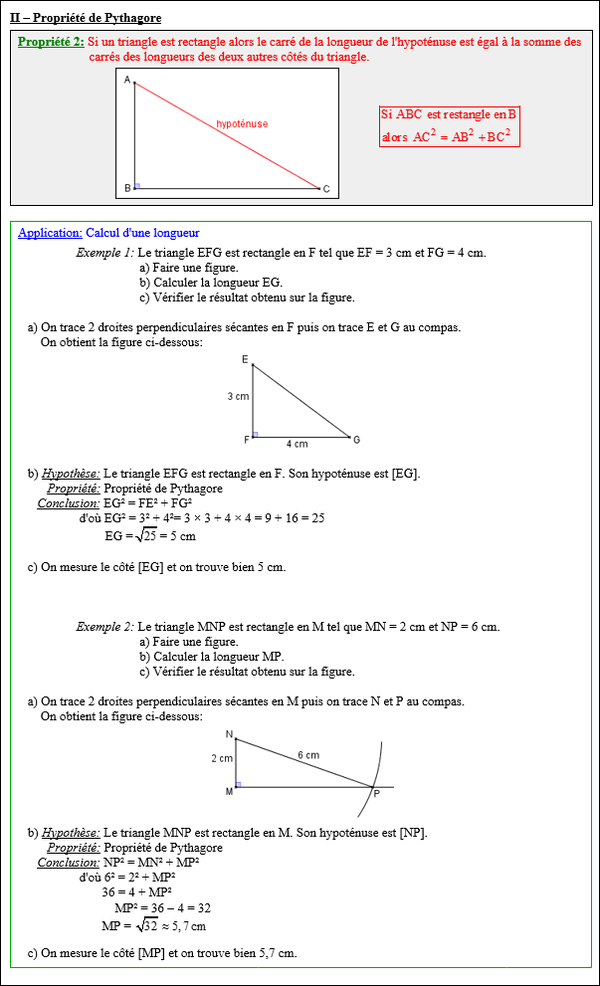 Maths quatrième - Propriété de Pythagore