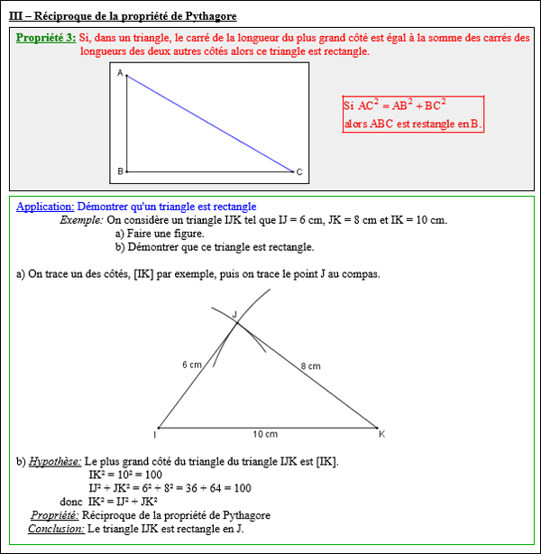 Maths quatrième - Réciproque de Pythagore