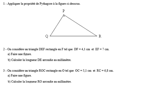 exercice sur Appliquer la propriété de Pythagore