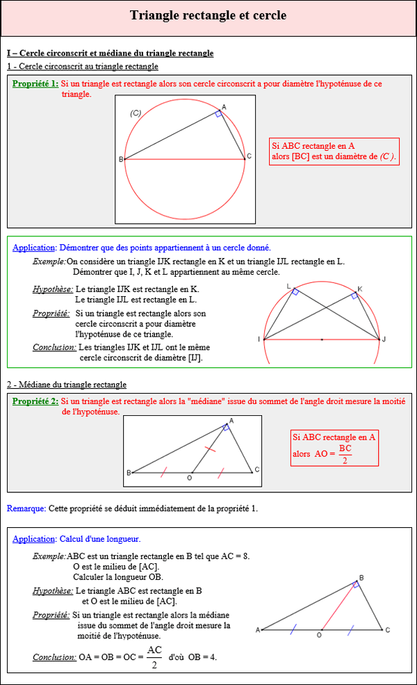 Maths quatrième - Cercle circonscrit et triangle rectangle