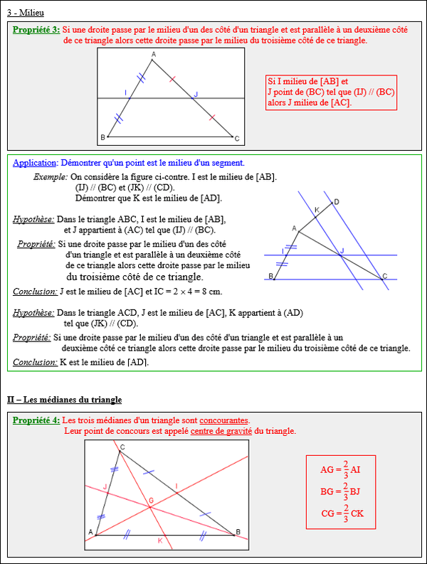 Maths quatrième - Milieux et médiane du triangle