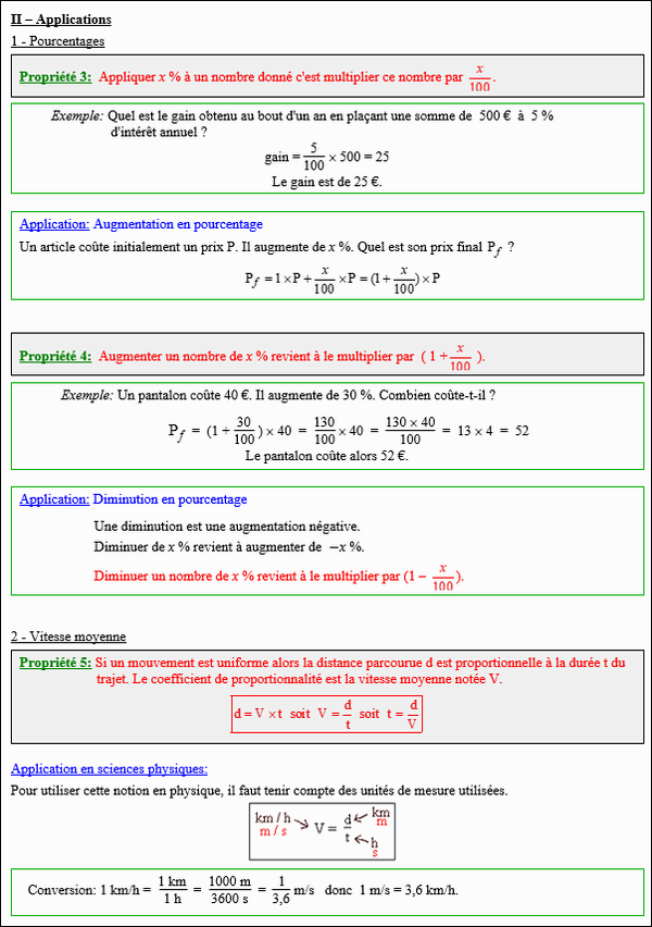 Maths quatrième - Pourcentages et vitesses