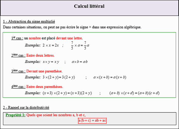 Maths cinquième - Ecriture du symbôle multiplier dans un calcul