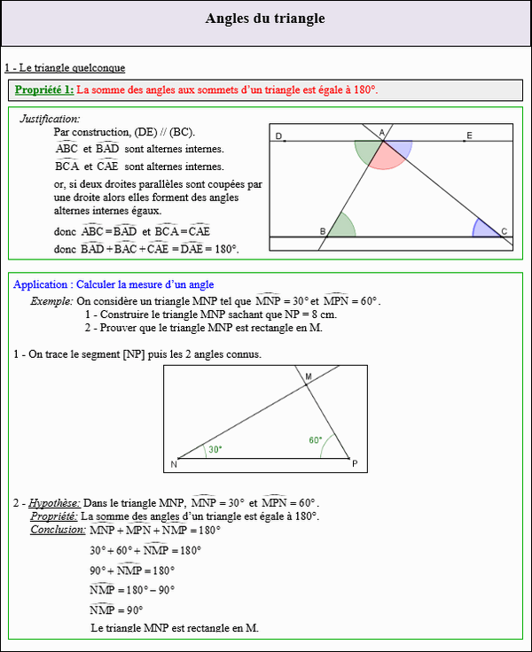 Maths cinquième - Angles du triangle