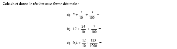 exercice sur Fractions décimales