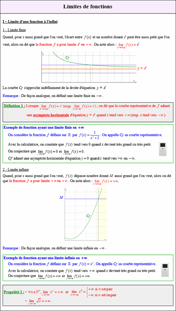 Maths terminale complémentaire - Limite d'une fonction à l'infini