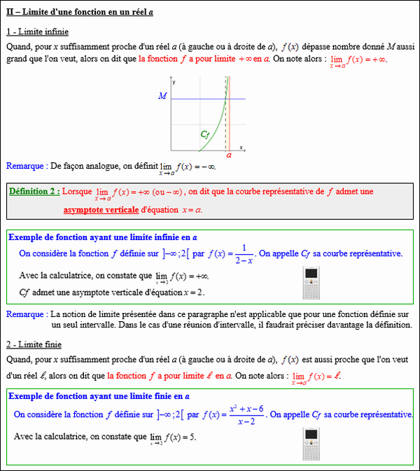 Maths terminale complémentaire - Limite d'une fonction en un réel