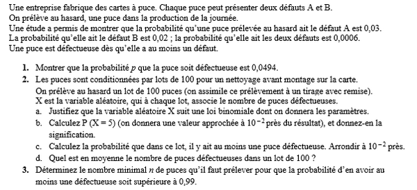 exercice sur Modéliser la loi binomiale