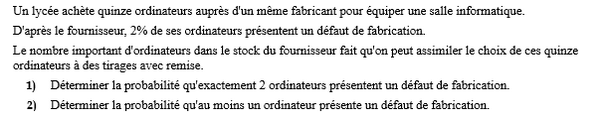 exercice sur Modéliser la loi binomiale