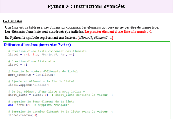Maths terminale complémentaire - Python 3 - Instructions avancées : les listes