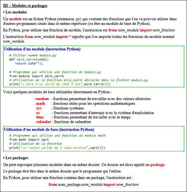 Maths terminale complémentaire - Python 3 - Instructions avancées : les modules et packages