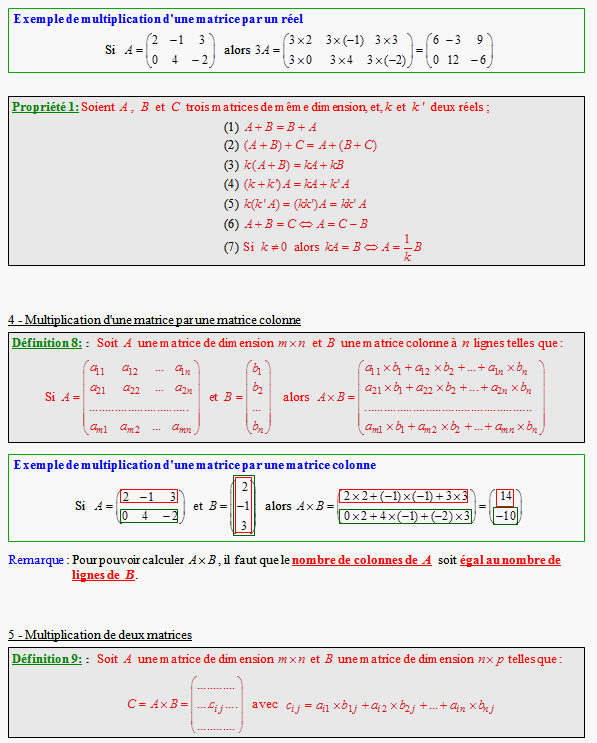 Cours de spécialité sur les matrices - terminale ES - page 3