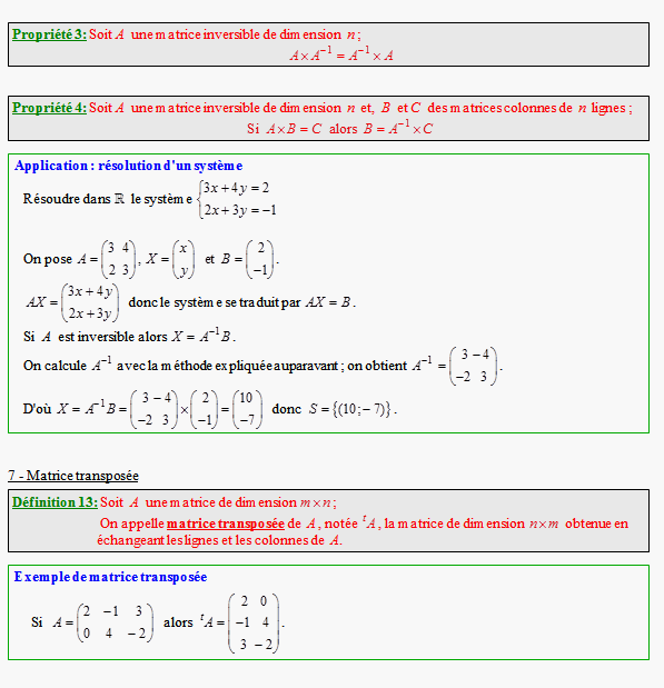 Cours de spécialité sur les matrices - terminale ES - page 5