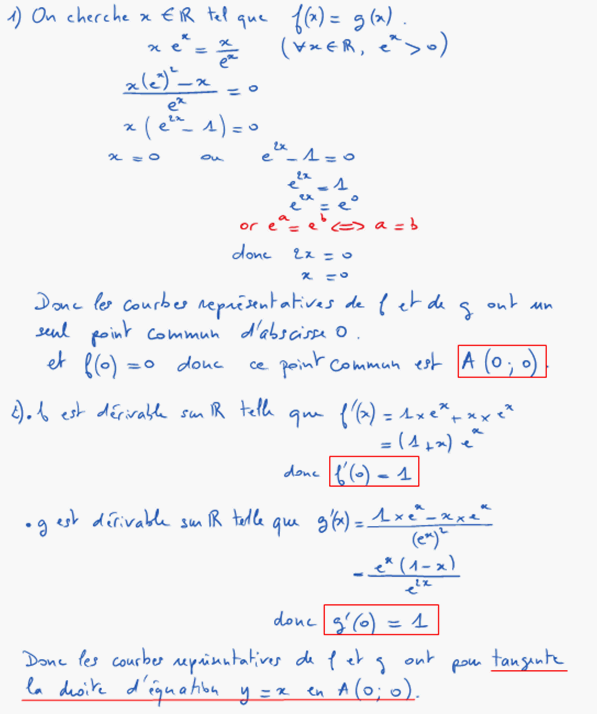 Corrigé exercice 2 sur la fonction exponentielle