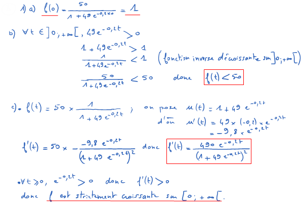 Corrigé exercice 3 sur la fonction exponentielle