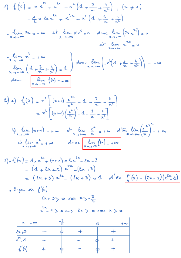 Corrigé exercice 4 sur la fonction exponentielle