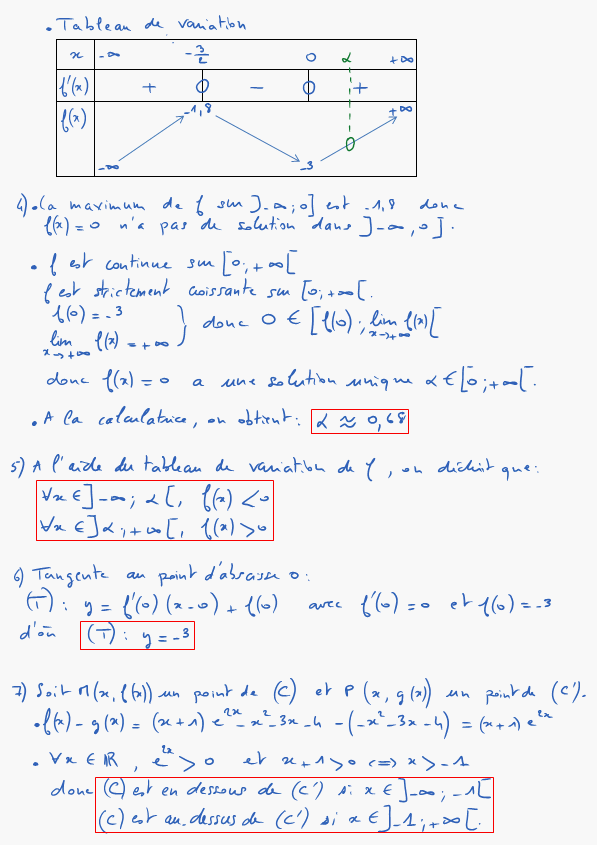 Corrigé exercice 4 sur la fonction exponentielle