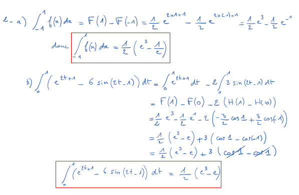 Corrigé exercice 1 sur les intégrales et les primitives