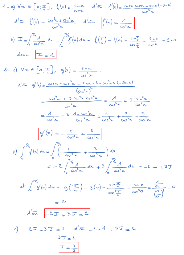 Corrigé exercice 2 sur les intégrales et les primitives