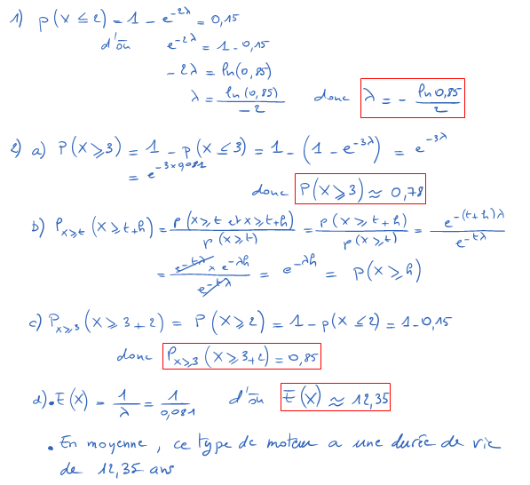 Corrigé exercice 1 sur les lois de probabilité à densité